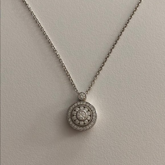 Jewelry - NWOT Romantic Sterling Silver Necklace with Round Stones Sterling Silver Pendant